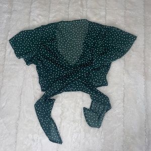 🦋 Green and White Polka Dot Wrap Top Size Small
